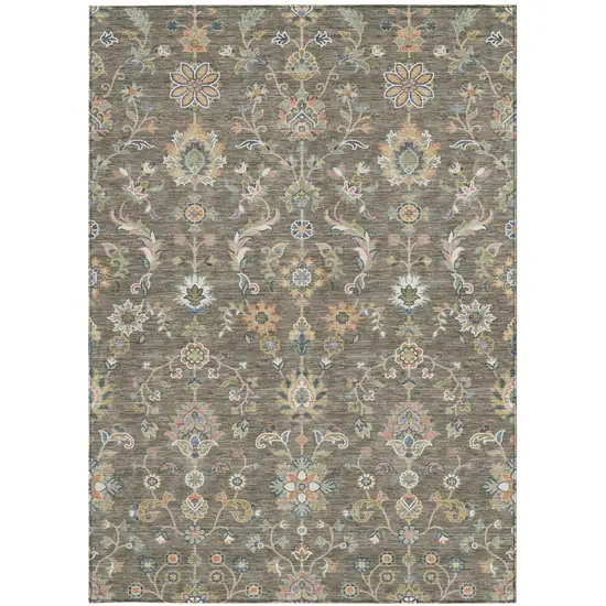 Taupe And Denim Blue Abstract Washable Indoor Outdoor Area Rug Photo 3