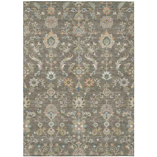Taupe And Denim Blue Abstract Washable Indoor Outdoor Area Rug Photo 1