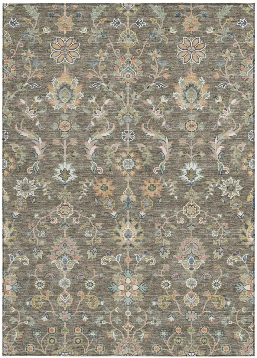 Taupe And Denim Blue Abstract Washable Indoor Outdoor Area Rug Photo 3