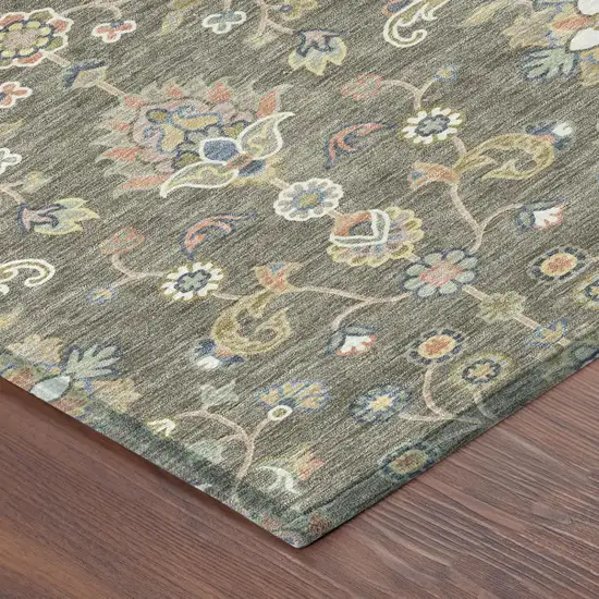 Taupe And Denim Blue Abstract Washable Indoor Outdoor Area Rug Photo 4