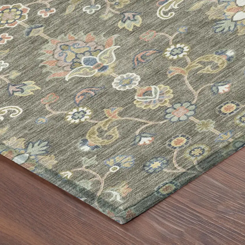 Taupe And Denim Blue Abstract Washable Indoor Outdoor Area Rug Photo 4