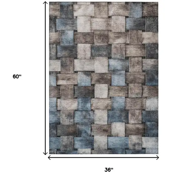 Taupe And Denim Blue Striped Washable Indoor Outdoor Area Rug Photo 9