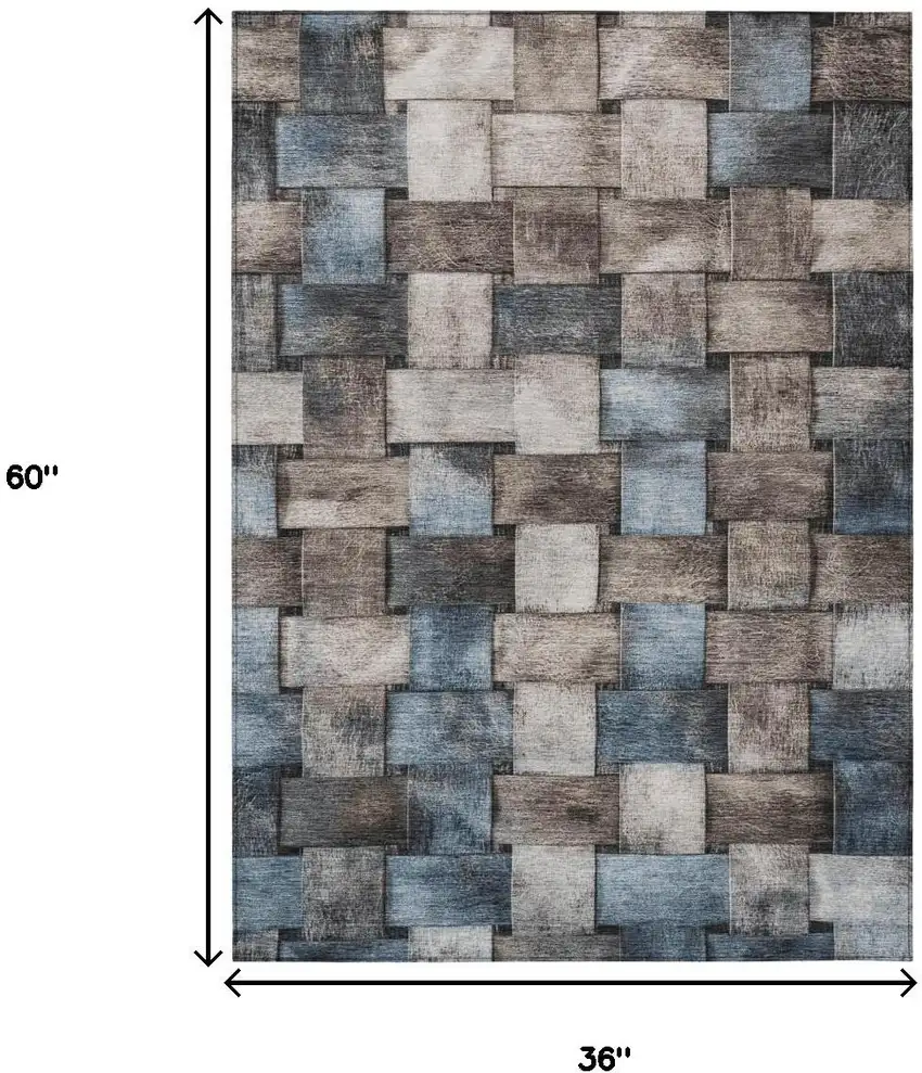 Taupe And Denim Blue Striped Washable Indoor Outdoor Area Rug Photo 9