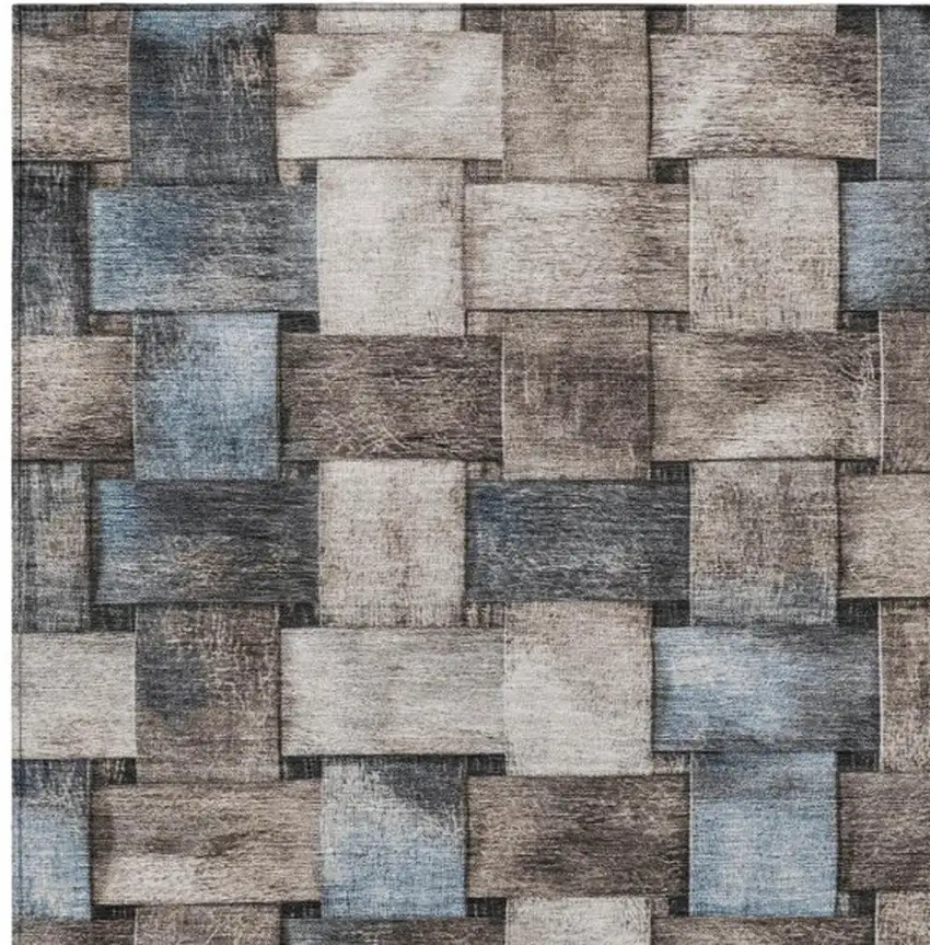 Taupe And Denim Blue Striped Washable Indoor Outdoor Area Rug Photo 6