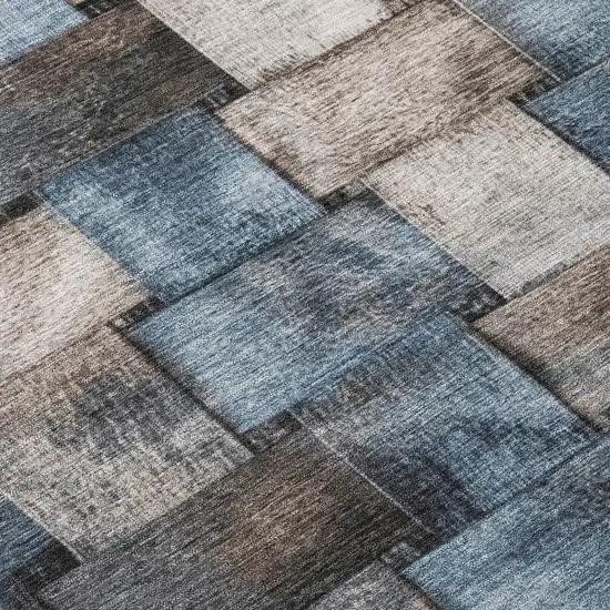 Taupe And Denim Blue Striped Washable Indoor Outdoor Area Rug Photo 8