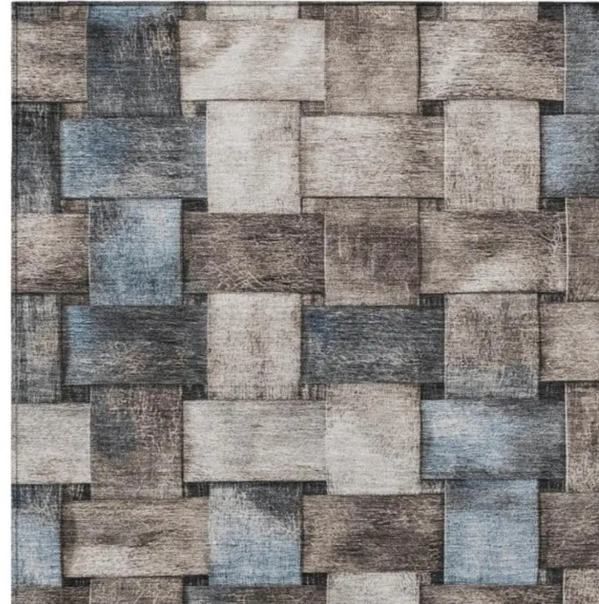 Taupe And Denim Blue Striped Washable Indoor Outdoor Area Rug Photo 4