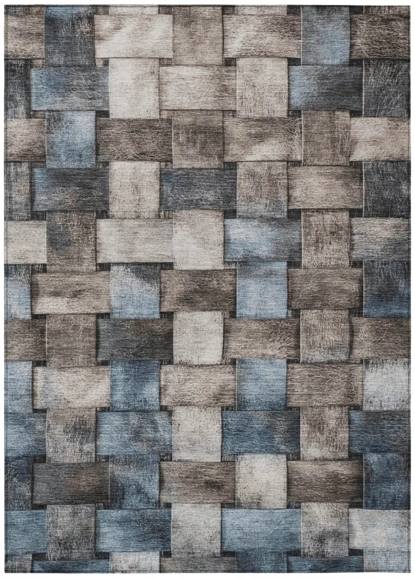 Taupe And Denim Blue Striped Washable Indoor Outdoor Area Rug Photo 1