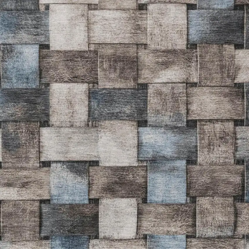 Taupe And Denim Blue Striped Washable Indoor Outdoor Area Rug Photo 4