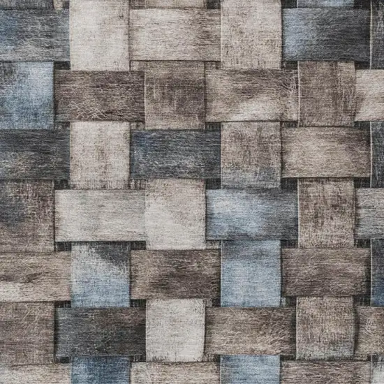 Taupe And Denim Blue Striped Washable Indoor Outdoor Area Rug Photo 6