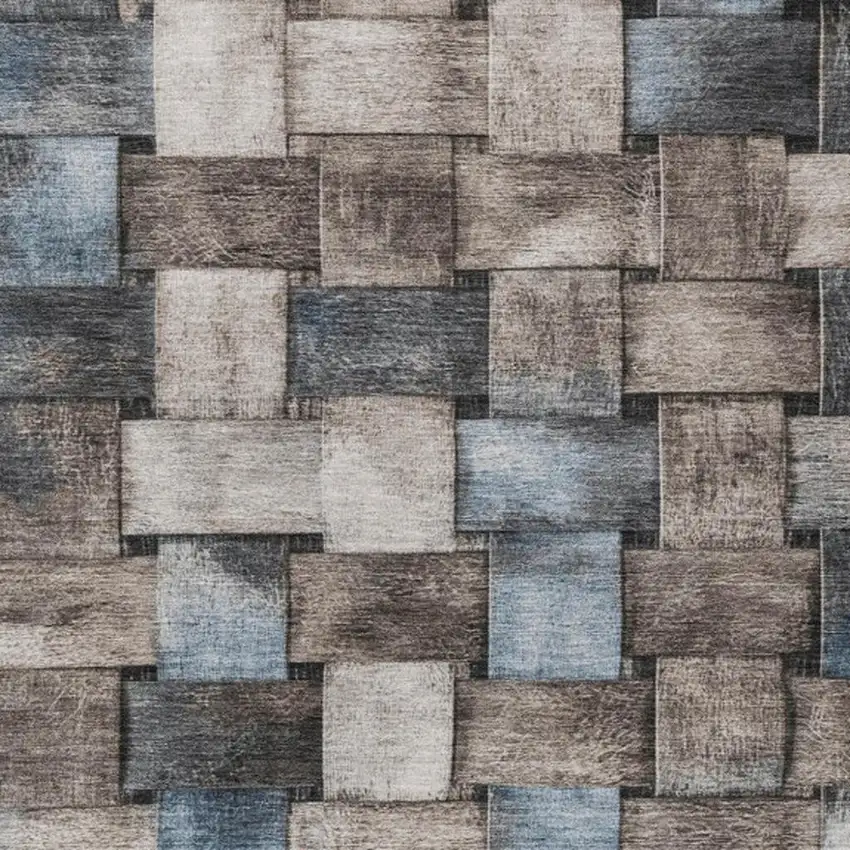 Taupe And Denim Blue Striped Washable Indoor Outdoor Area Rug Photo 6