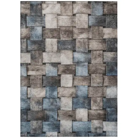 Taupe And Denim Blue Striped Washable Indoor Outdoor Area Rug Photo 1