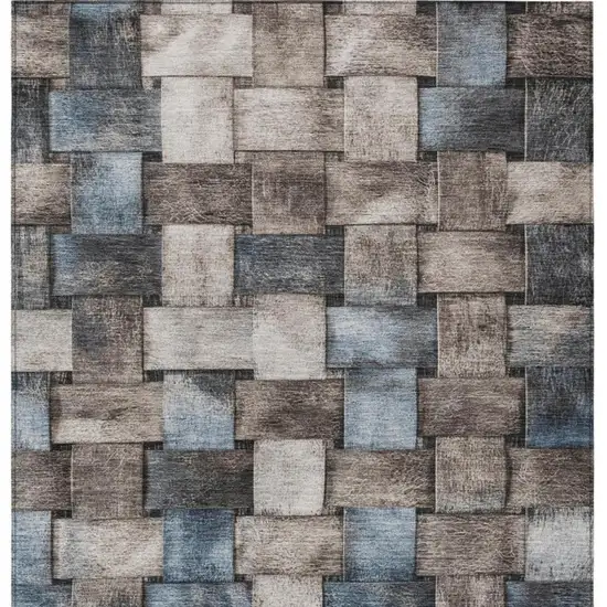 Taupe And Denim Blue Striped Washable Indoor Outdoor Area Rug Photo 4