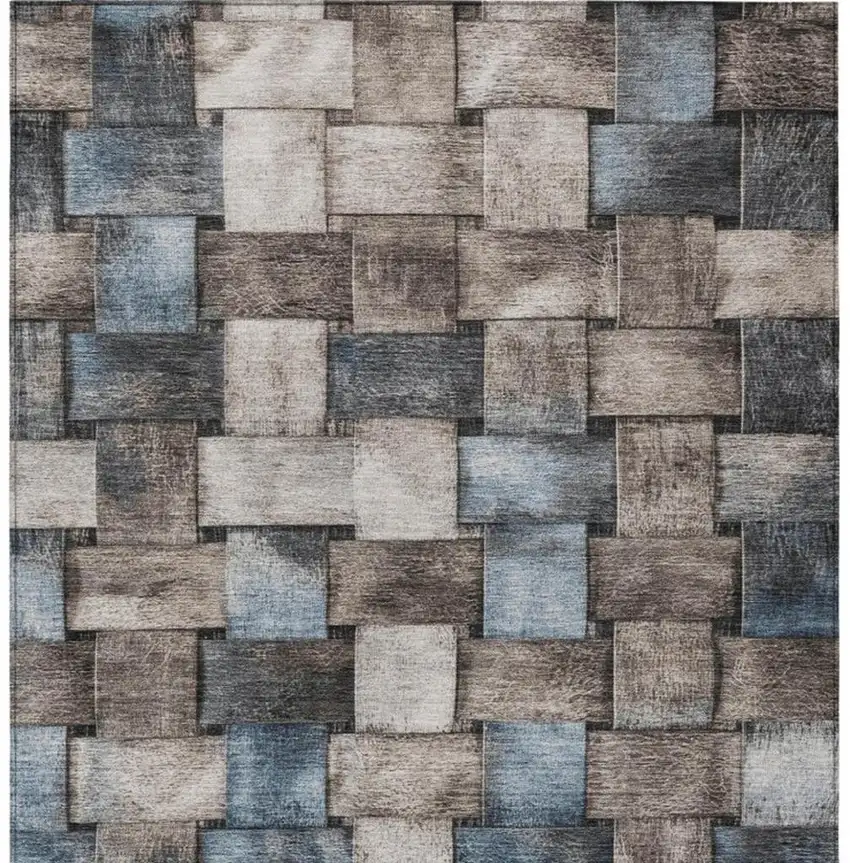 Taupe And Denim Blue Striped Washable Indoor Outdoor Area Rug Photo 7
