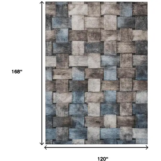 Taupe And Denim Blue Striped Washable Indoor Outdoor Area Rug Photo 8