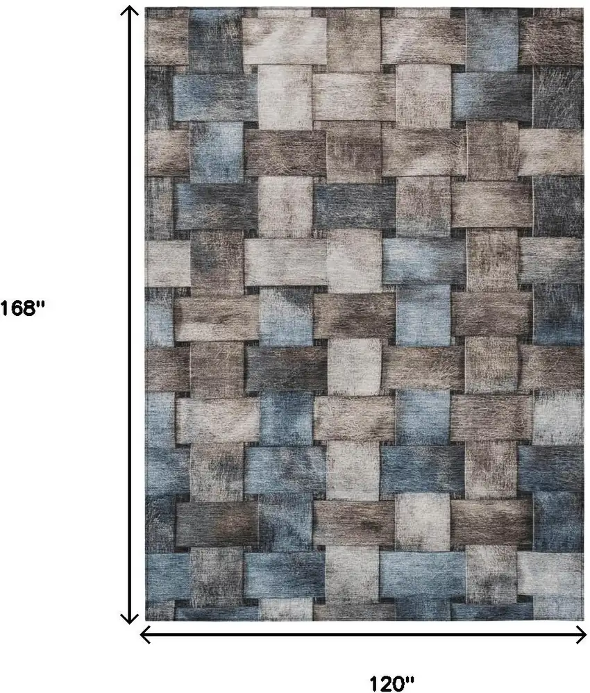 Taupe And Denim Blue Striped Washable Indoor Outdoor Area Rug Photo 8