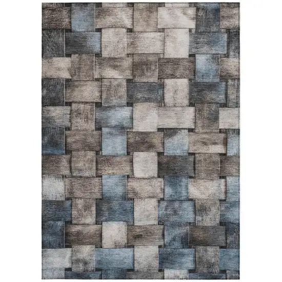 Taupe And Denim Blue Striped Washable Indoor Outdoor Area Rug Photo 3