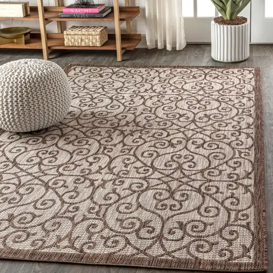 Taupe And Espresso Geometric Indoor Outdoor Area Rug Photo 6