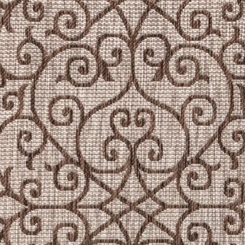 Taupe And Espresso Geometric Indoor Outdoor Area Rug Photo 3