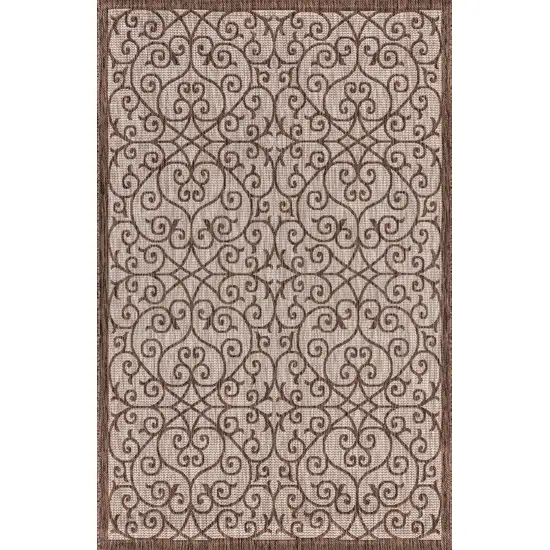 Taupe And Espresso Geometric Indoor Outdoor Area Rug Photo 3