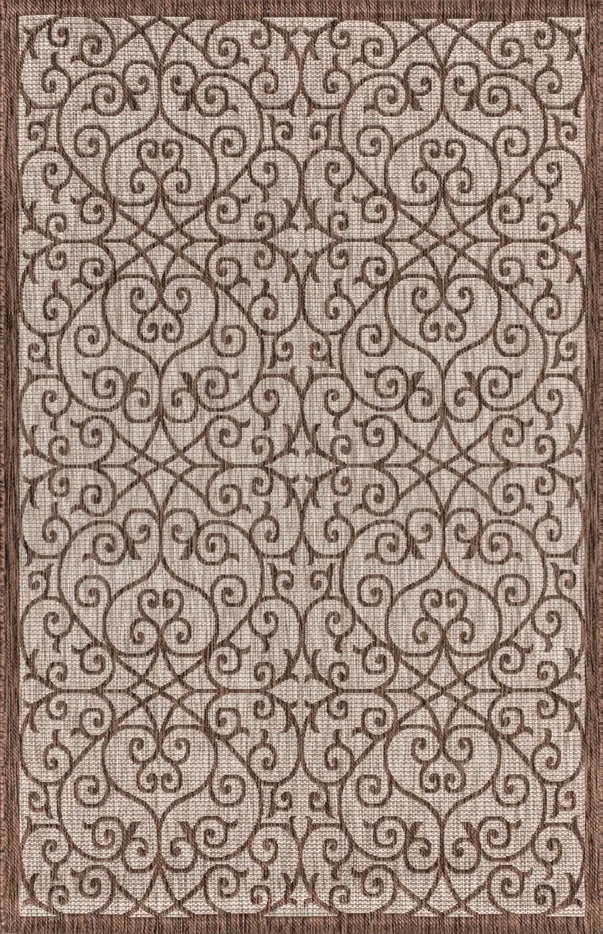 Taupe And Espresso Geometric Indoor Outdoor Area Rug Photo 3