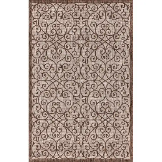 Taupe And Espresso Geometric Indoor Outdoor Area Rug Photo 1