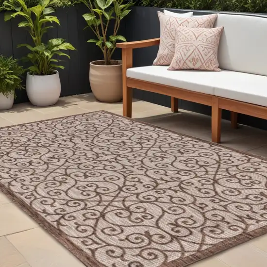Taupe And Espresso Geometric Indoor Outdoor Area Rug Photo 1