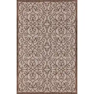 Photo of Taupe And Espresso Geometric Indoor Outdoor Area Rug