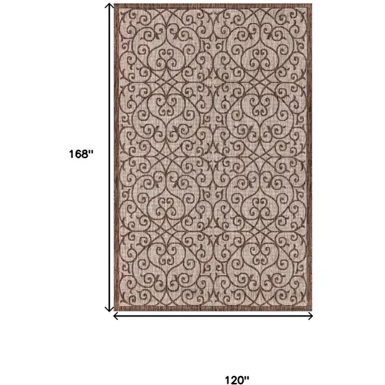 Taupe And Espresso Geometric Indoor Outdoor Area Rug Photo 3