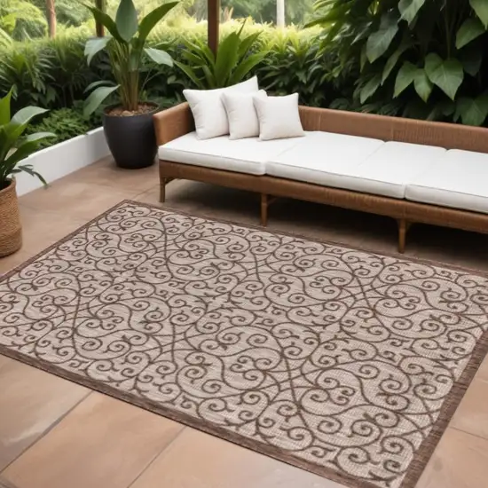 Taupe And Espresso Geometric Indoor Outdoor Area Rug Photo 1