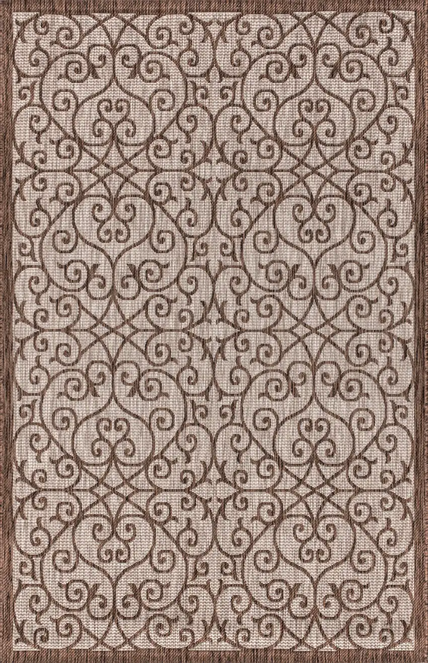 Taupe And Espresso Geometric Indoor Outdoor Area Rug Photo 1