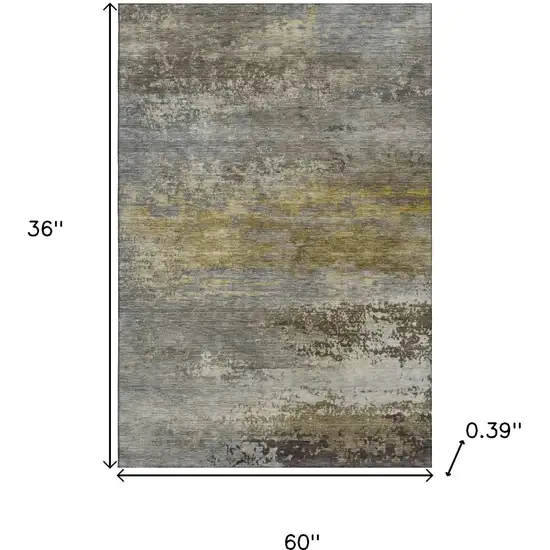 Taupe And Gold Abstract Washable Area Rug With UV Protection Photo 8