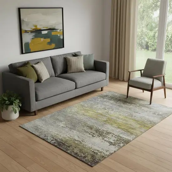 Taupe And Gold Abstract Washable Area Rug With UV Protection Photo 2