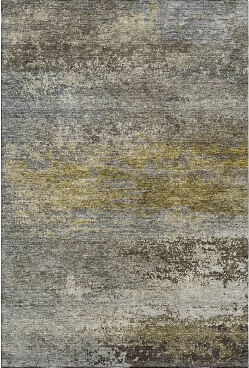 Taupe And Gold Abstract Washable Area Rug With UV Protection Photo 1