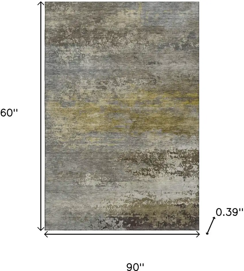Taupe And Gold Abstract Washable Area Rug With UV Protection Photo 9