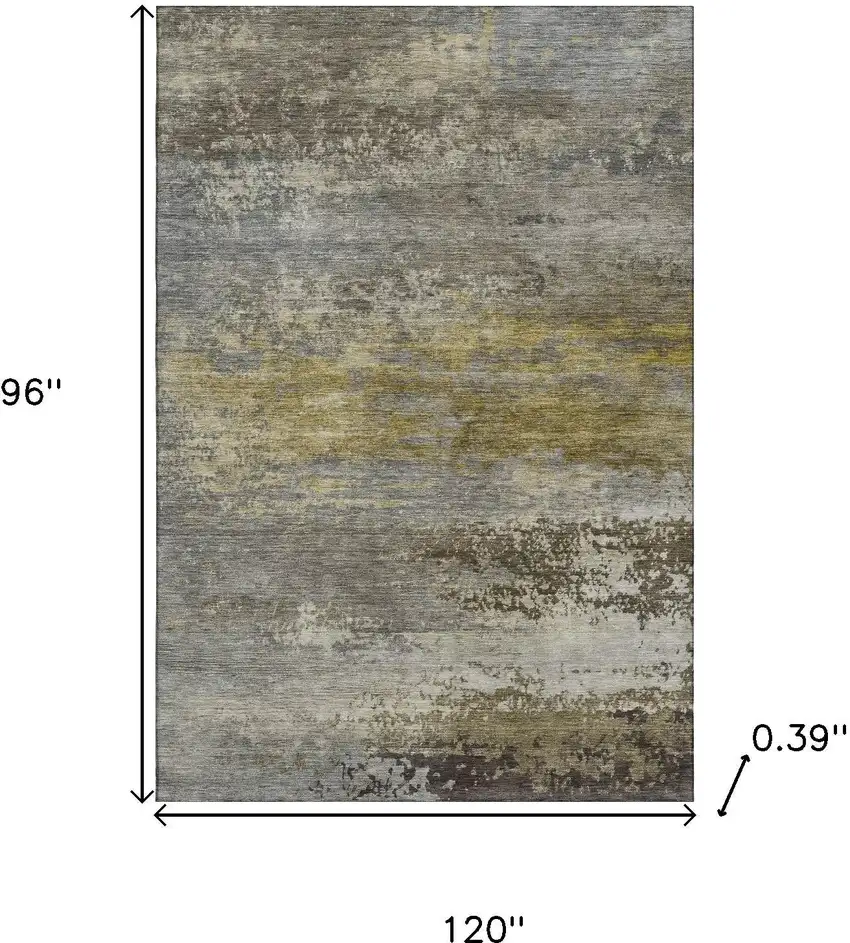 Taupe And Gold Abstract Washable Area Rug With UV Protection Photo 9