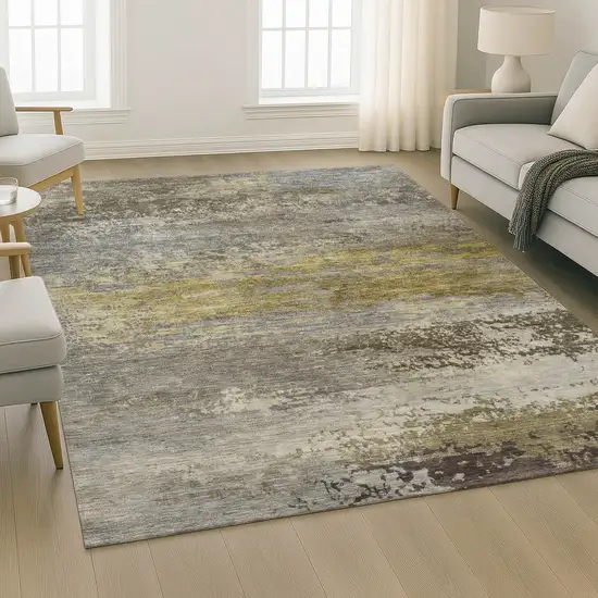 Taupe And Gold Abstract Washable Area Rug With UV Protection Photo 6