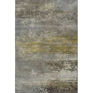 Photo of Taupe And Gold Abstract Washable Area Rug With UV Protection