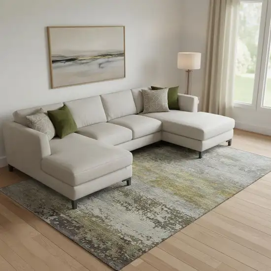 Taupe And Gold Abstract Washable Area Rug With UV Protection Photo 2