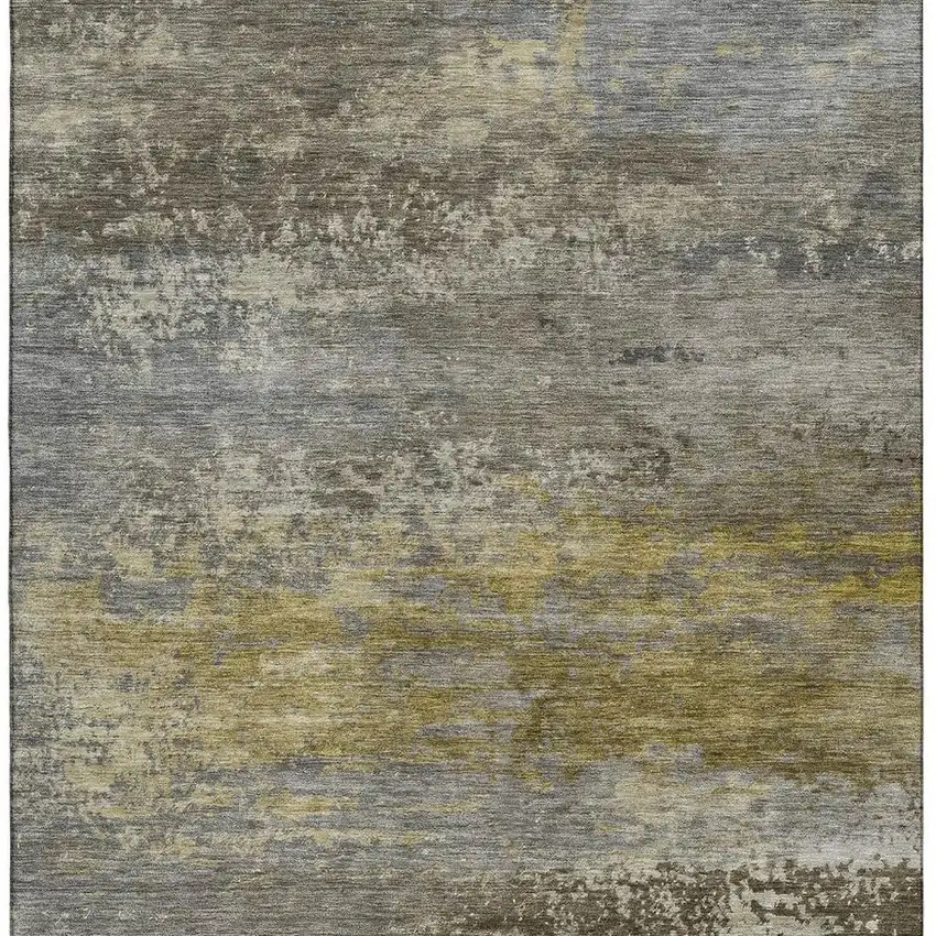 Taupe And Gold Abstract Washable Area Rug With UV Protection Photo 4