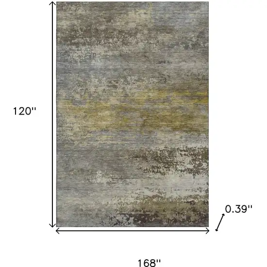 Taupe And Gold Abstract Washable Area Rug With UV Protection Photo 8
