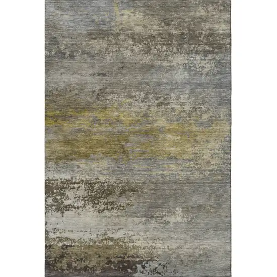 Taupe And Gold Abstract Washable Area Rug With UV Protection Photo 3