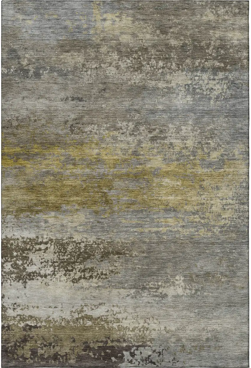 Taupe And Gold Abstract Washable Area Rug With UV Protection Photo 3