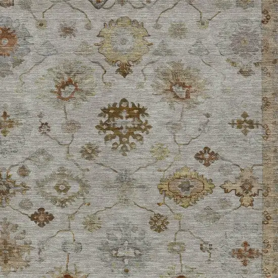 Taupe And Gold Floral Washable Indoor Outdoor Area Rug Photo 3