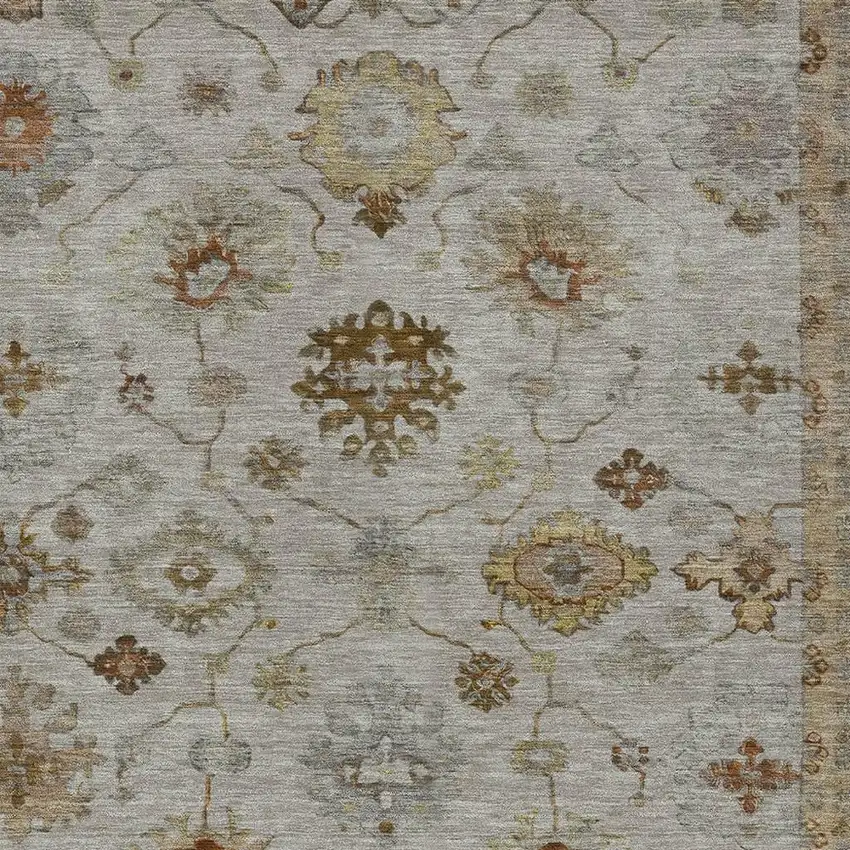 Taupe And Gold Floral Washable Indoor Outdoor Area Rug Photo 3