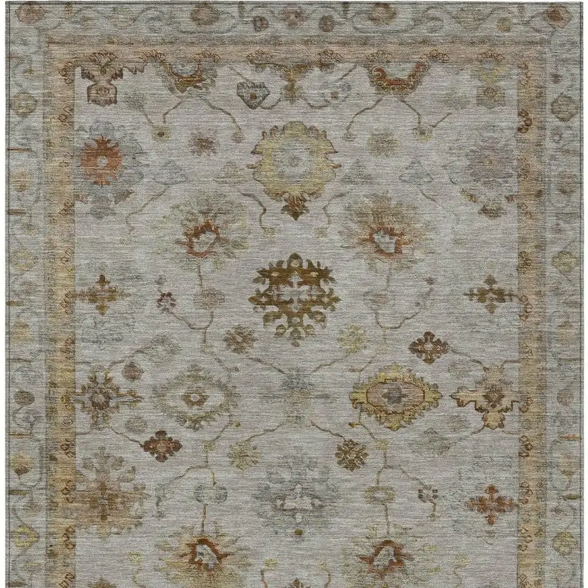 Taupe And Gold Floral Washable Indoor Outdoor Area Rug Photo 4