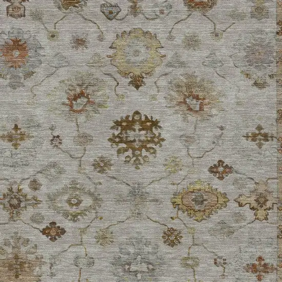 Taupe And Gold Floral Washable Indoor Outdoor Area Rug Photo 7