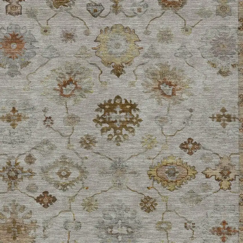 Taupe And Gold Floral Washable Indoor Outdoor Area Rug Photo 7