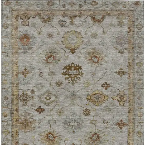 Taupe And Gold Floral Washable Indoor Outdoor Area Rug Photo 3