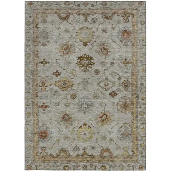 Taupe And Gold Floral Washable Indoor Outdoor Area Rug Photo 4