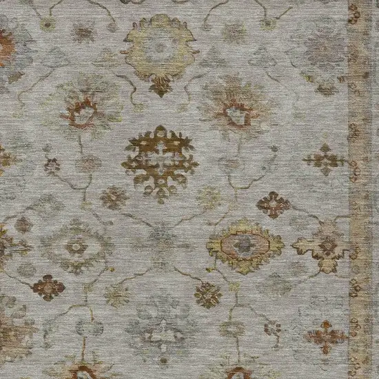 Taupe And Gold Floral Washable Indoor Outdoor Area Rug Photo 4